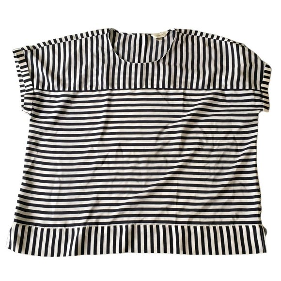 CJ Banks Striped Blouse Top Navy Blue & White Plus Size 3X Short Sleeves Light - Picture 2 of 9